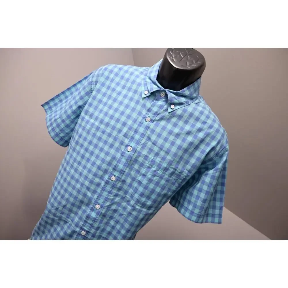 J Crew Light Weight Button‎ Up Shirt Short Sleeve Plaid Casual Mens Sz Large